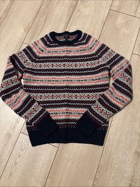 J. Crew Fair Isle Crewneck Sweater - Navy, Red & Cream